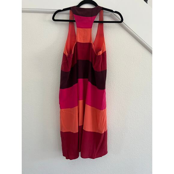 BCBG V-Neck 100% Silk Color Block Mini Dress Small Artsy Boho Romantic Beach - Picture 2 of 13